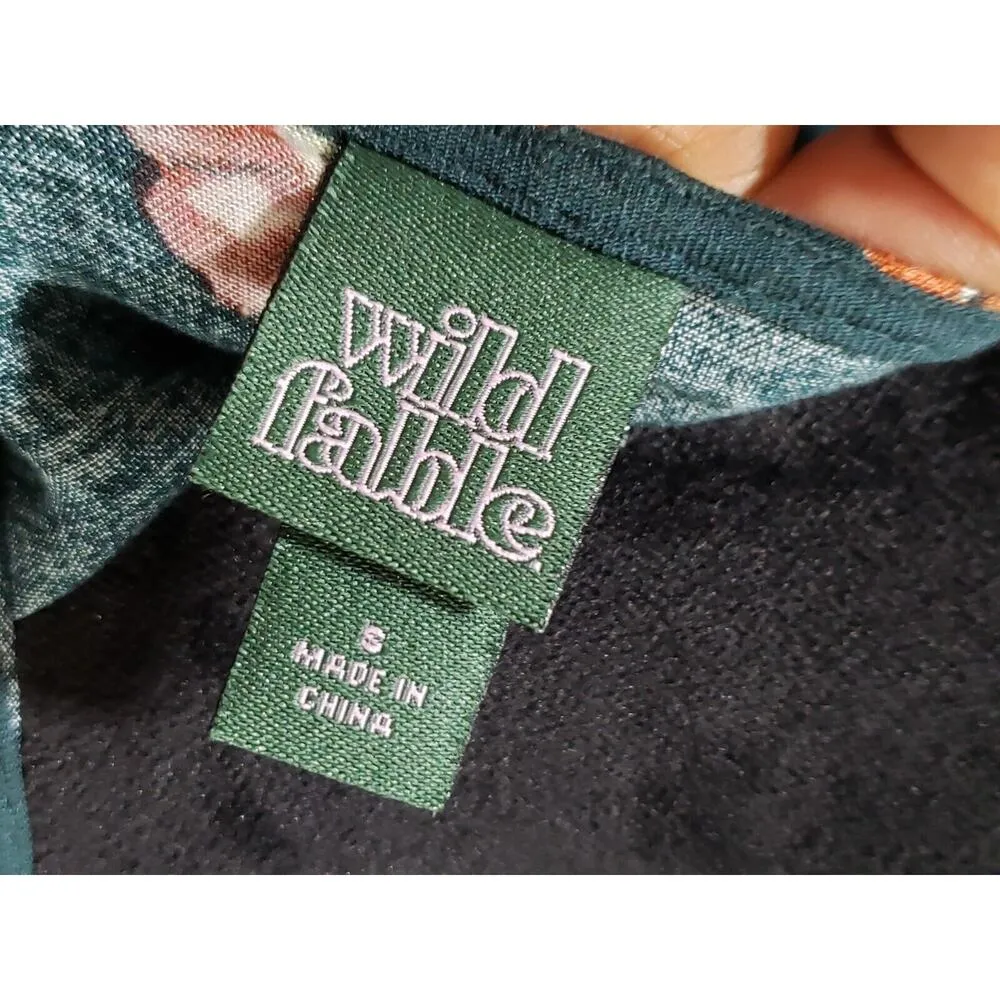 Wild Fable Womens Green Floral V Neck Short Sleeve Button Front Bodycon Dress S - Image 9