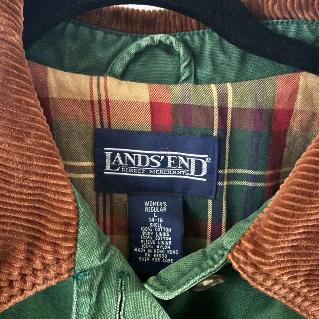 Lands' End Vintage Barn Jacket Green with Brown Collar - Image 3