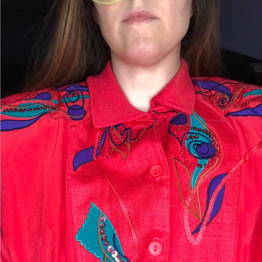 Vintage 80s Marc d’Alcy Pullover Sweater Beaded Sequin Top Shoulder Pads size M Red Size M - Image 9