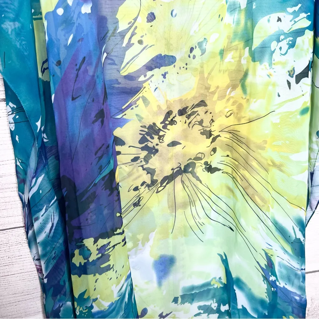 Soft Surroundings Sheer Floral Embroidered V-Neck Kaftan Dress One Size Fit Most - Image 8