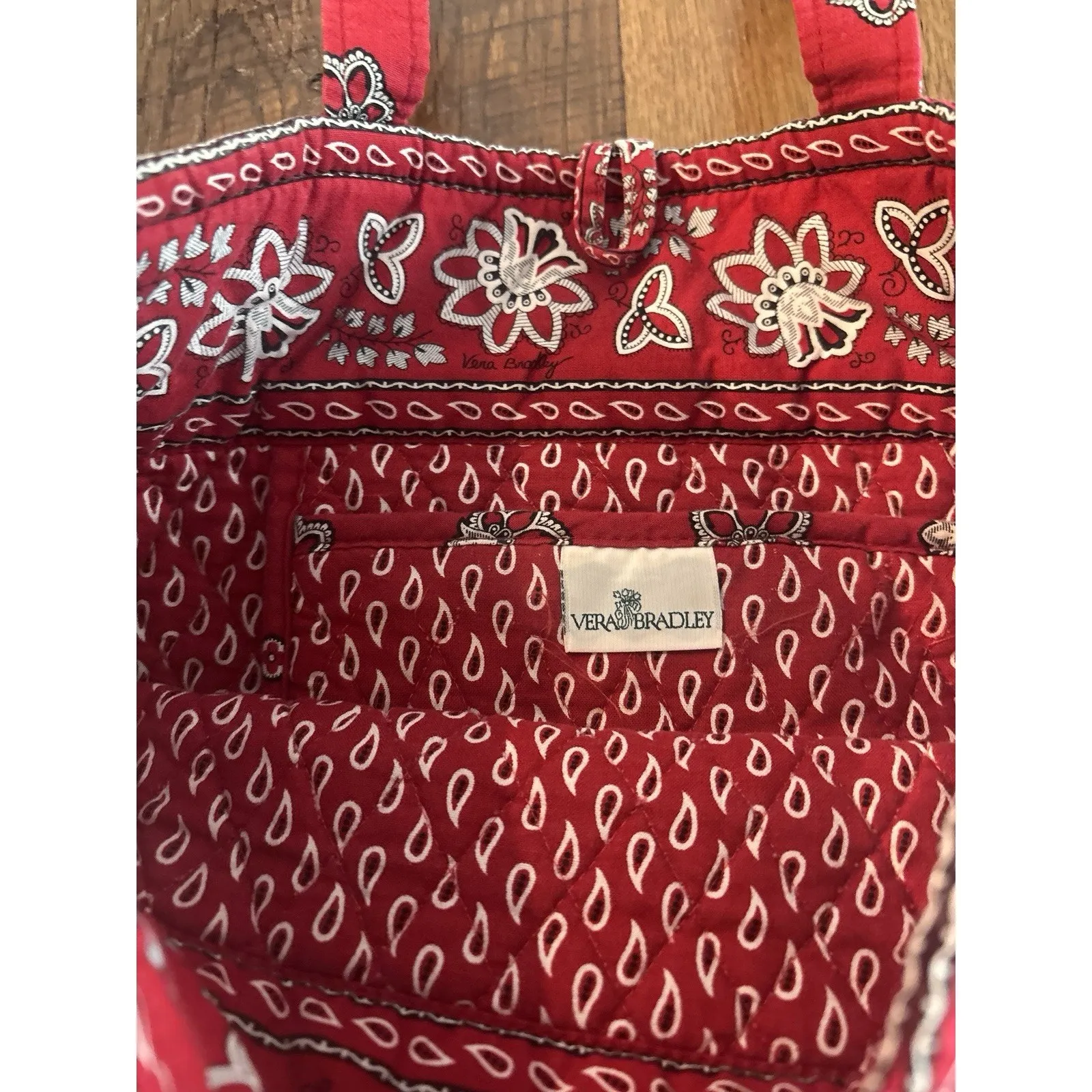 Vera Bradley Tote in Red Bandana Vintage 12.5x13.5” Shoulder Bag Purse - Image 2