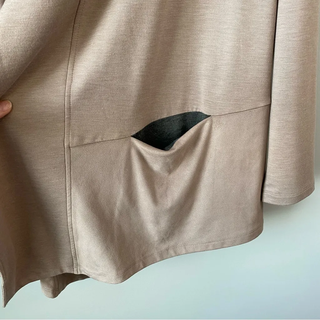 LOGO Lounge Faux Suede Hem Open Front Cardigan Taupe Beige L‎ - Image 3