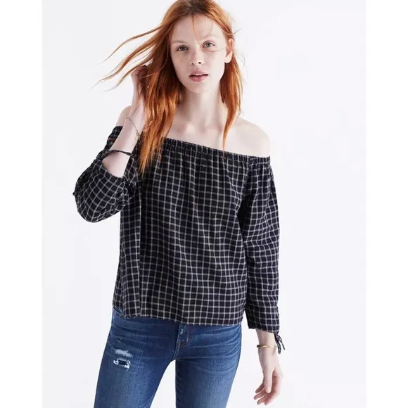 Madewell Plaid Off the Shoulder Top - Image 2