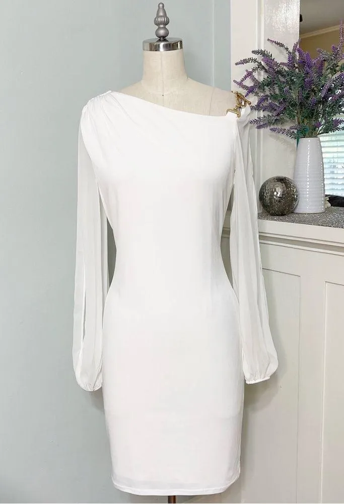 Ivanka Trump White Sheath Dress with Sheer Long Sleeves 4 Small - Image 3