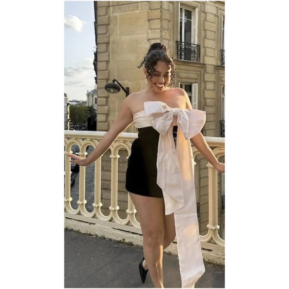 HOUSE OF CB Jana Giant Bow Strapless Mini Cocktail Dress in Black Size X-Small - Image 4