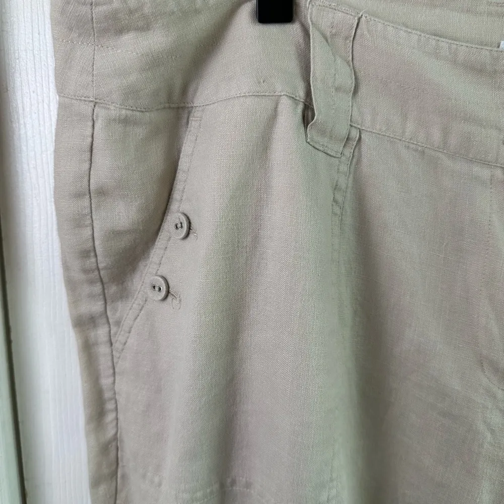 Charter Club Pants Womens 16W Petite Linen Katherine Fit Wide Leg Beige Buttons - Image 3
