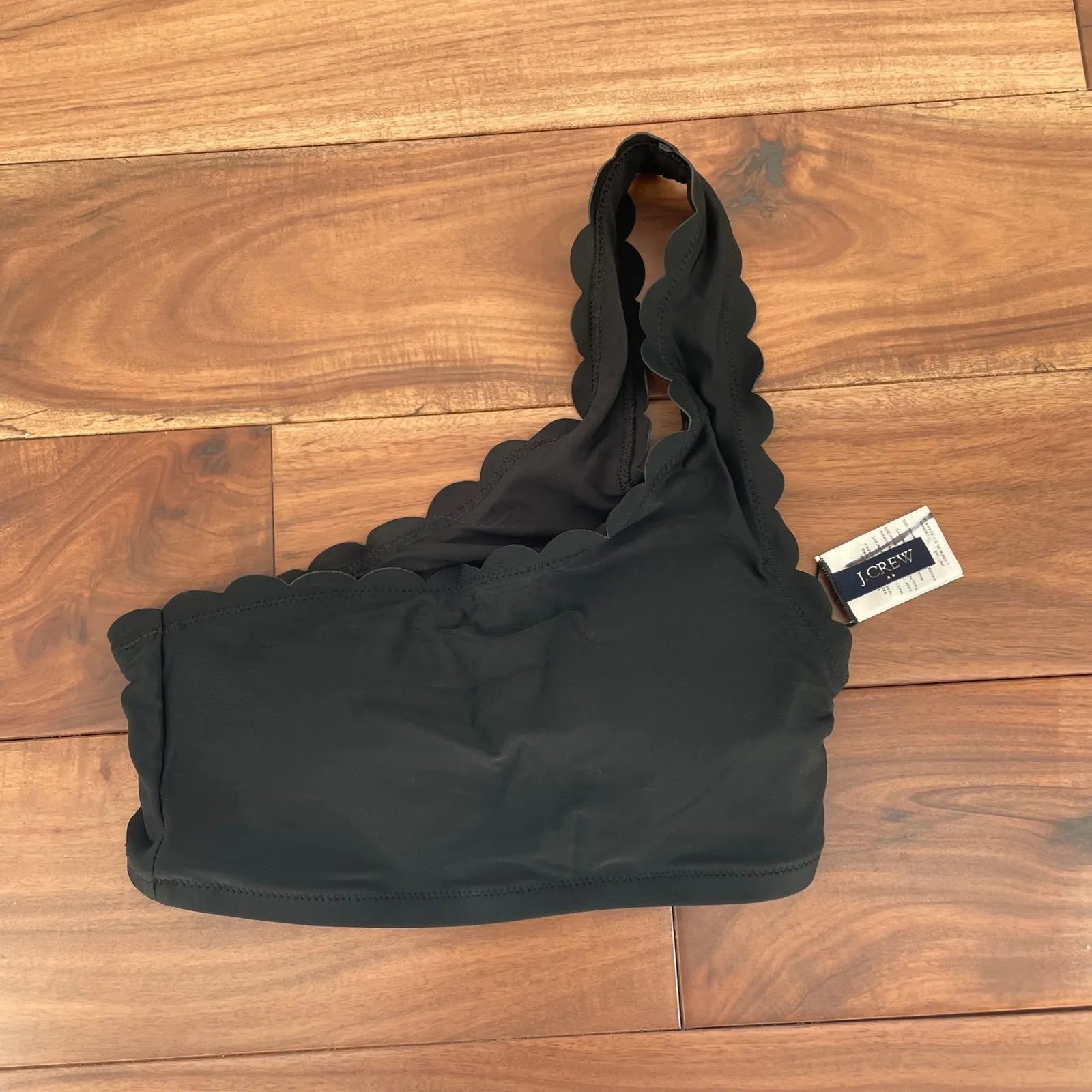 J Crew Black Scallop One Shoulder Bikini Top Swimsuit XXS - Image 2