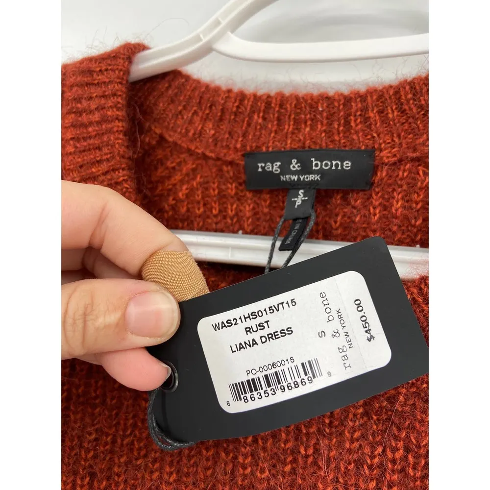 Rag & Bone Liana Rust Merino Wool Alpaca Knit Long Sleeve Midi Sweater Dress NWT - Image 5