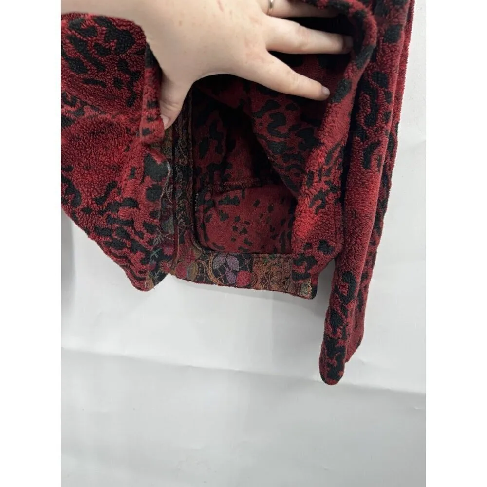 VTG‎ Coldwater Cream Fleece Jacket Women Small Red Tapestry Granny Grandmacore - Image 11