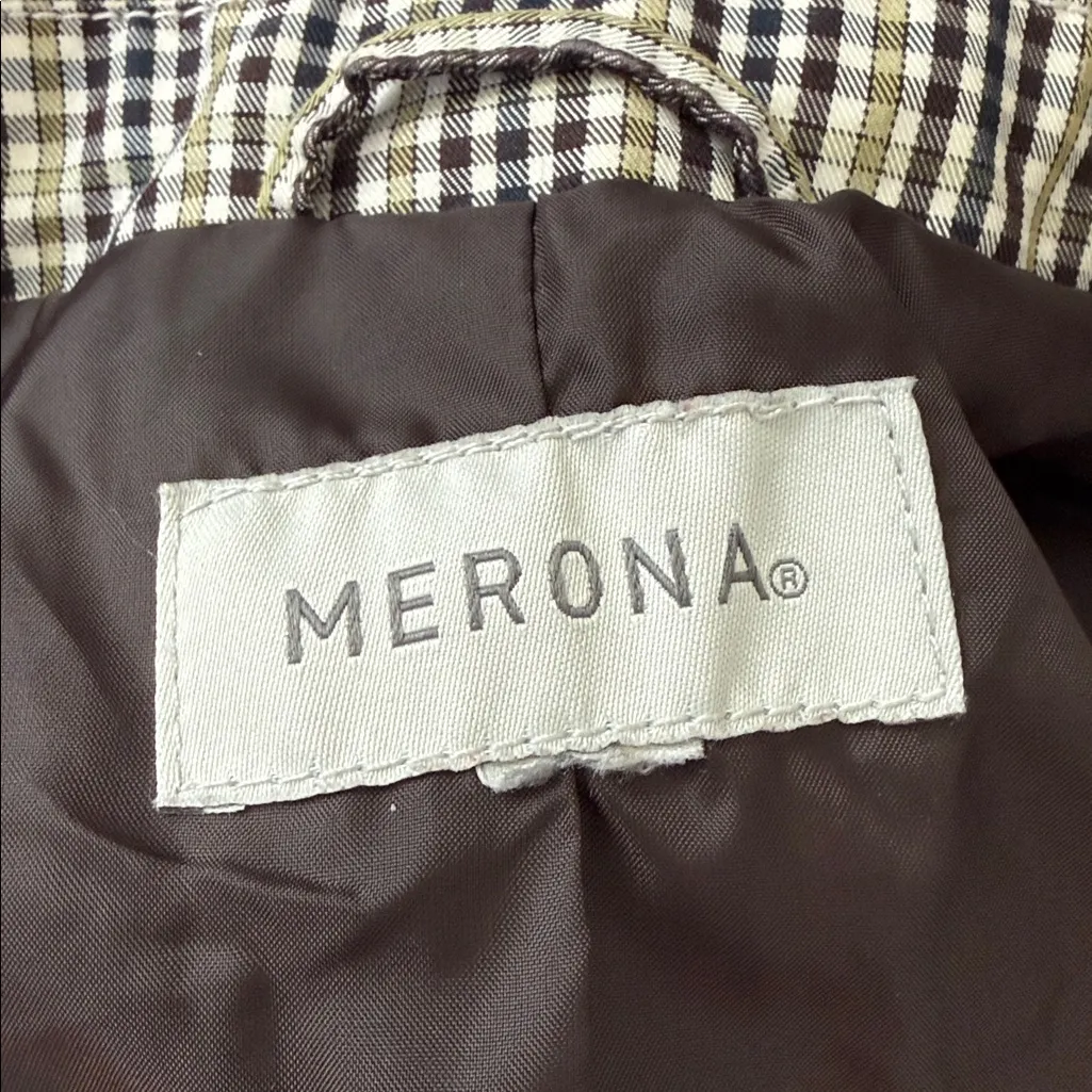 Mid-Y2K Merona Brown & Green Plaid Button Up Sherlock Holmes Short Trench Jacket - Image 4