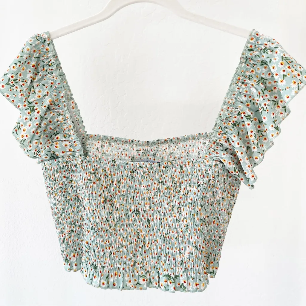 Lulu's Flourishing Dreams Mint Green Floral Print Smocked Crop Top NWT | XL - Image 8