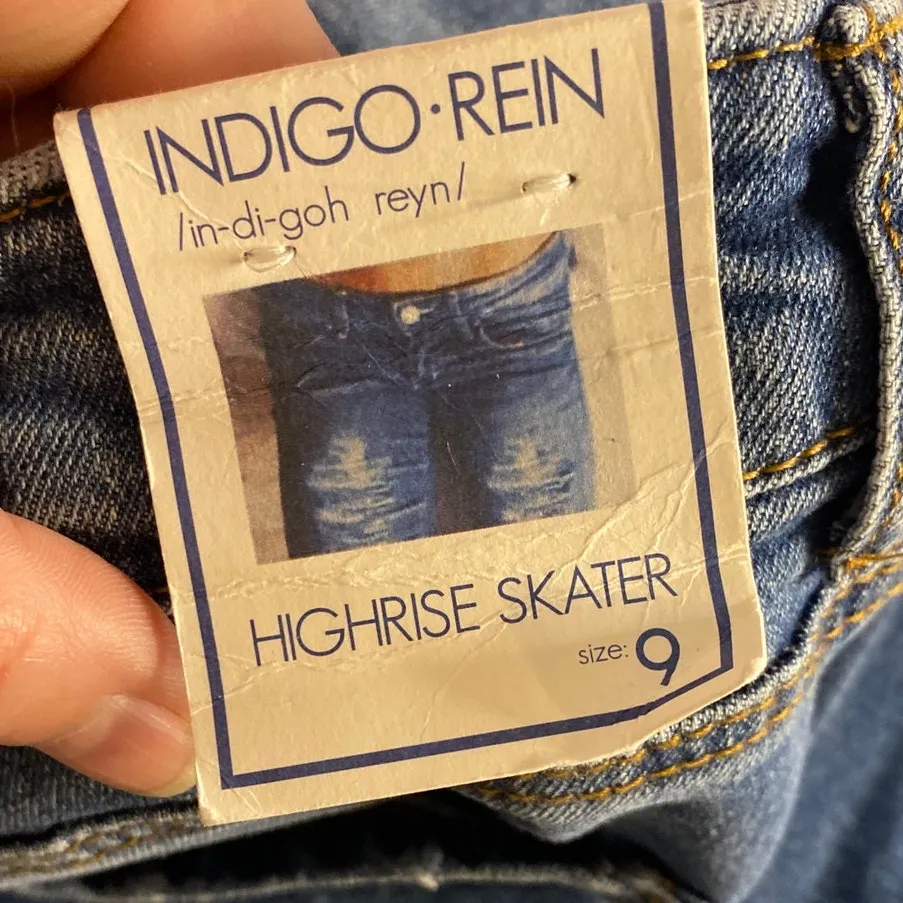 Y2K Grunge Distressed Wide Leg Blue Denim Jeans Indigo Rein Size 9 W28 L32 - Image 6