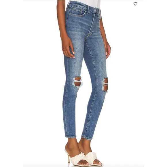 Good American Good Waist Distressed Jeans Size 4‎ in Indigo144 - Image 2