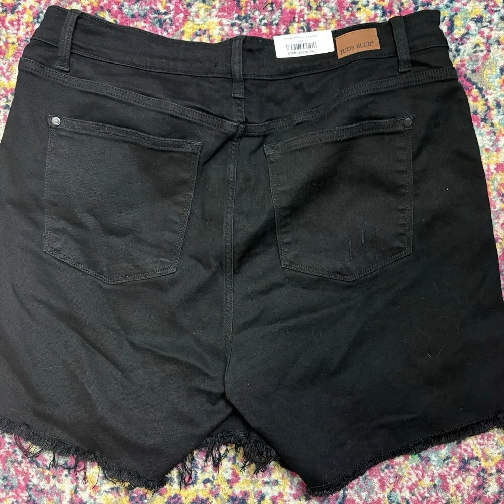 Judy Blue Tonya Frayed Hem Shorts 2XL Black Mid Rise Distressed Stretch Boho - Image 4