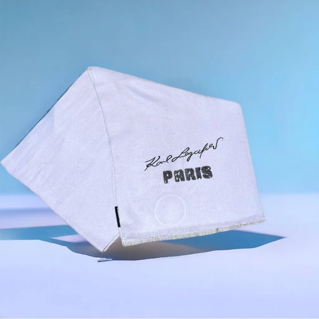 NWOT KARL LAGERFELD PARIS SEQUINS EMBROIDERED LOGO SUPER SOFT SCARF - Image 4