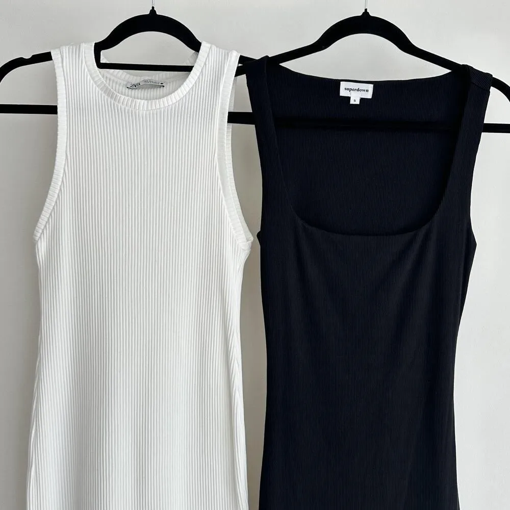 ZARA & Superdown Dress Small Lot of 2 Bodycon Midi Tank Rib Knit Minimalist - Image 2