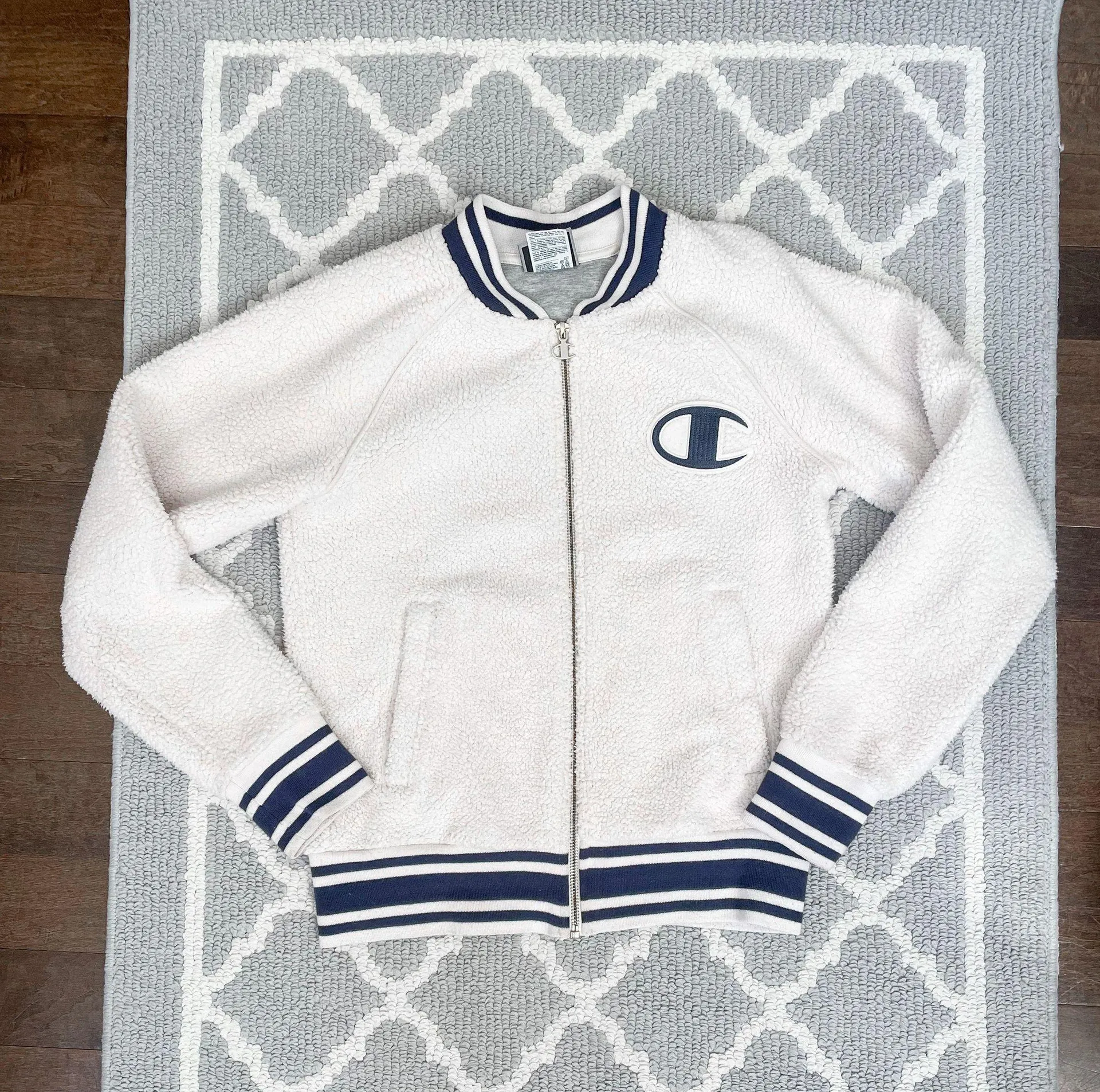 Cream Sherpa Bomber Varsity Jacket - Image 4