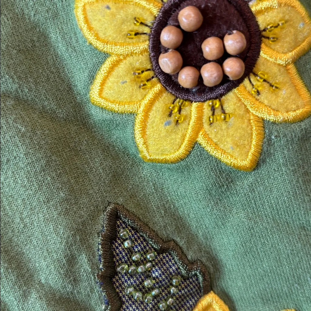 Mandalay Bay French terry Green Jacket with Sunflower Embroidery and beading xl - Image 6