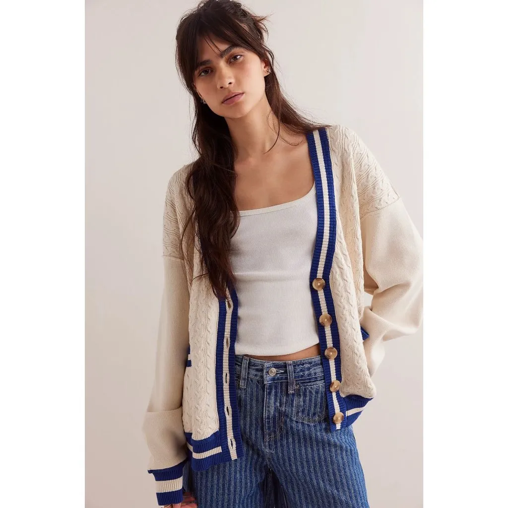 Free People x We The Free Varsity Cardi in Ecru Small New Womens Sweater Knit - Image 16