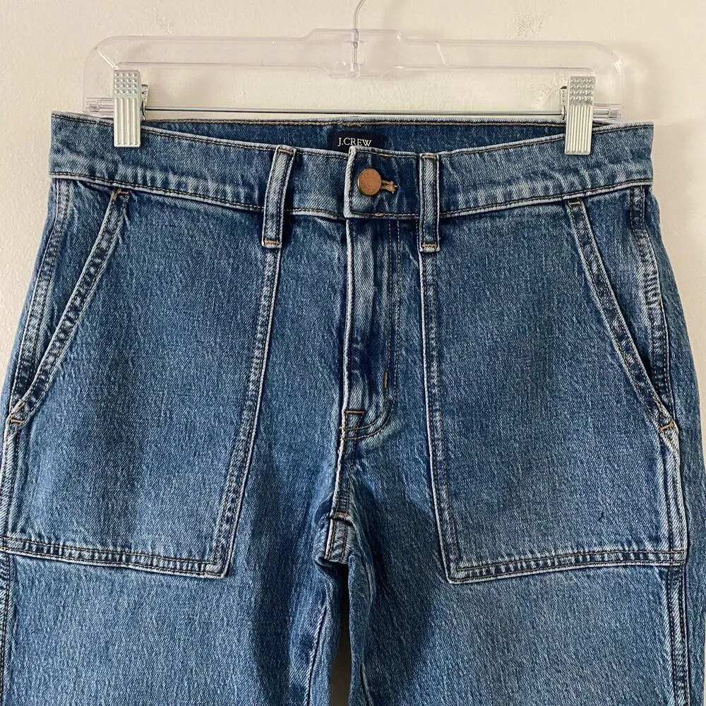J. Crew Factory Cropped Patch Pocket Straight Ankle Jeans Size 27 P Petite New Blue - Image 3