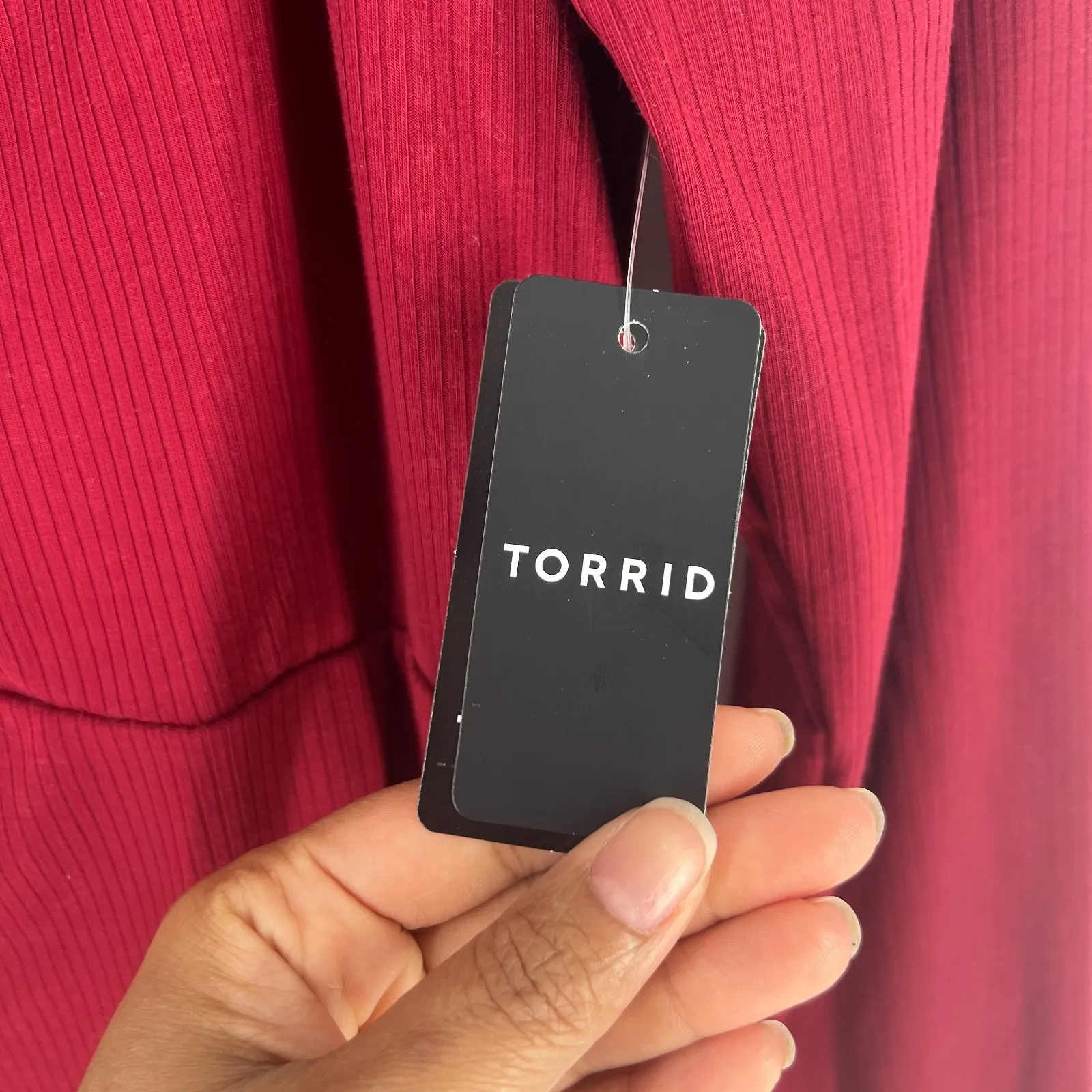 Super Soft by Torrid Top Womens L Rhubarb Ribbed Lace Trim Sweetheart Neck - Image 6