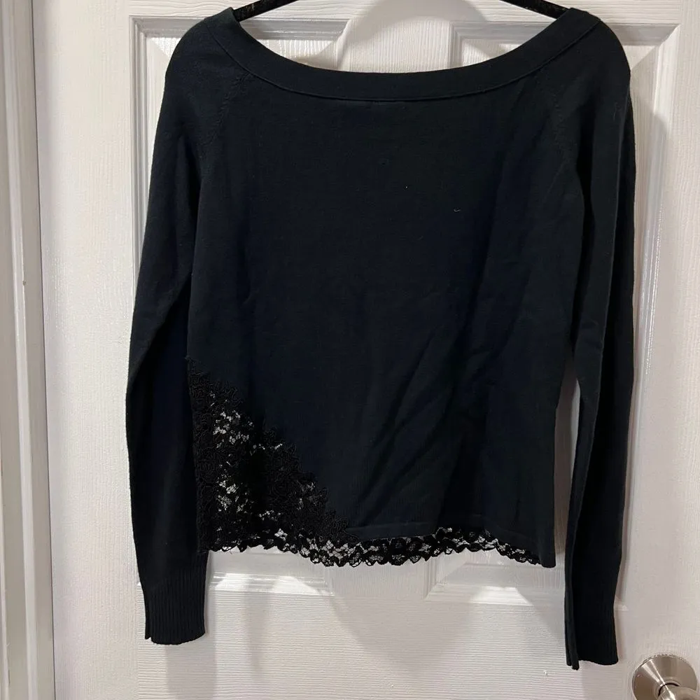 Armani Exchange Black Long Sleeve Top w/Lace Trim Detail Evening Party Wear-SZ L - Image 2