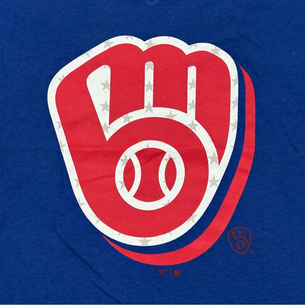 Milwaukee Brewers MLB Baseball Fanatics Royal Blue Team V-Neck T-Shirt Women’s M - Image 2