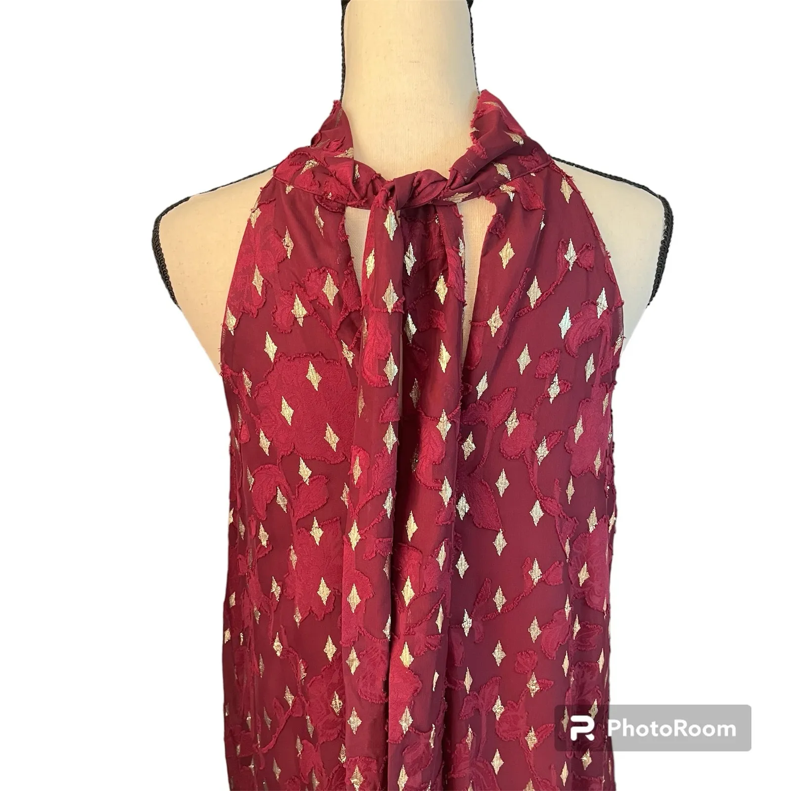 Donna Ricco DR Collection Women's Burgundy Gold Halter Lined Dress Sz 8 Event - Image 4