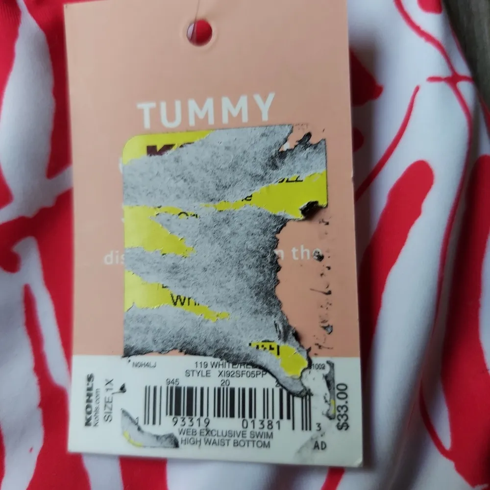 Evri Tummy Control 1X red and white floral Hawaiian print bikini bottoms - Image 4