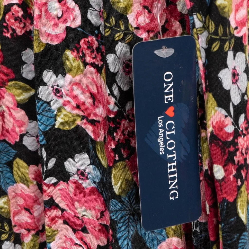 One Clothing Floral Boho Shirt L Womens NEW Black Pink Blue Lace Yoke Flowy - Image 4