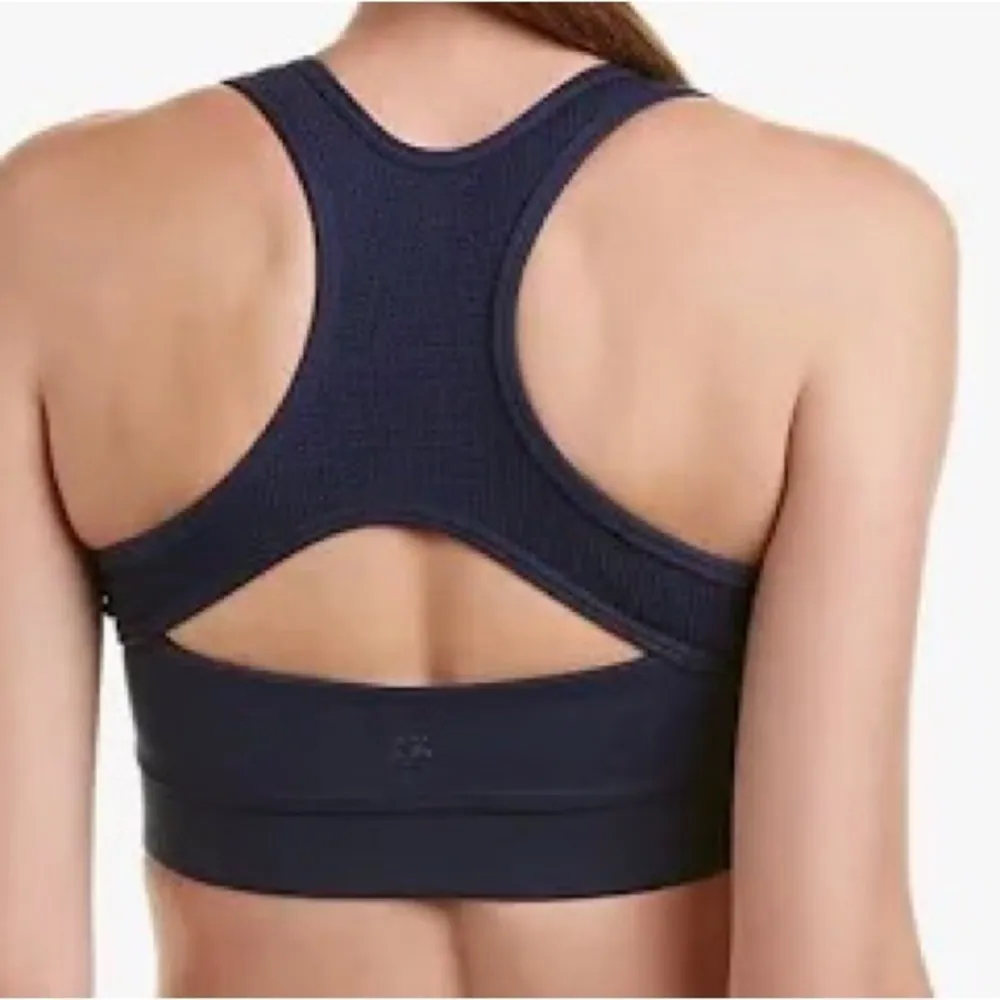 Splendid Studio Navy Ruched Racerback Sports Bra Sz. S Cut Out Back Yoga Sport - Image 2