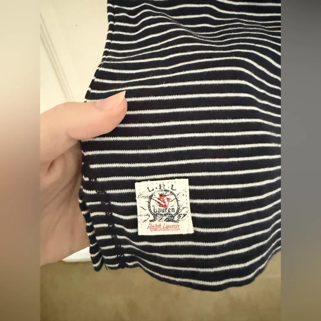 NWT Ralph Lauren Stripe Tee Rope Detail Cotton T-Shirt Navy Blue Size Small - Image 3