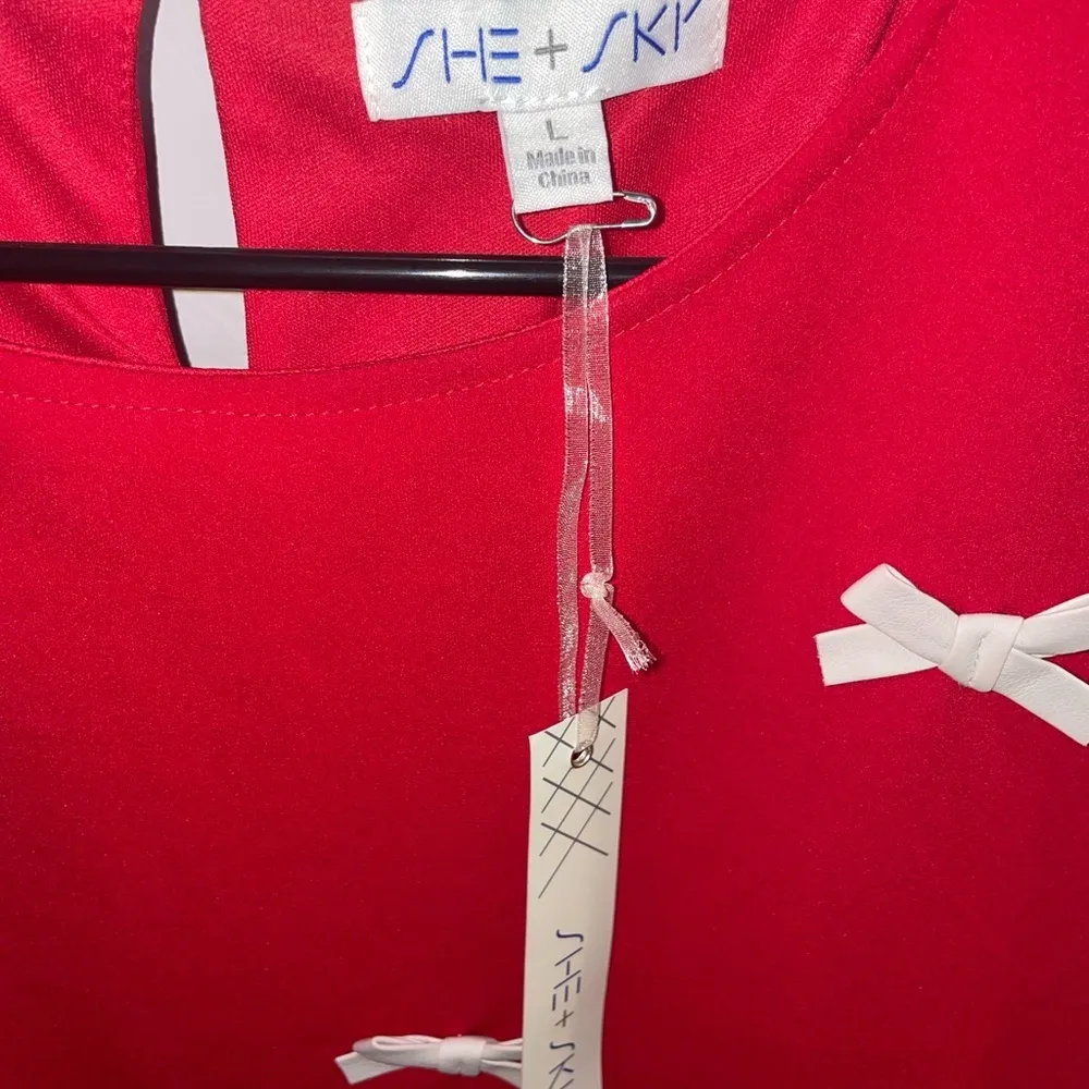 She+Sky Dress Women Large Bow Embellished Shift Faux Leather Red New Years Girly - Image 3