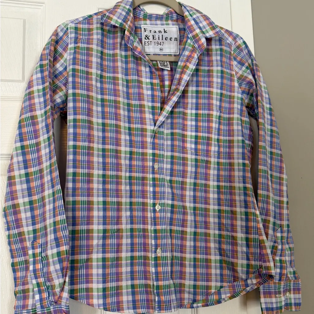 Frank & Eileen Barry Plaid Pastel Stripe Button Down Shirt Top - Image 5