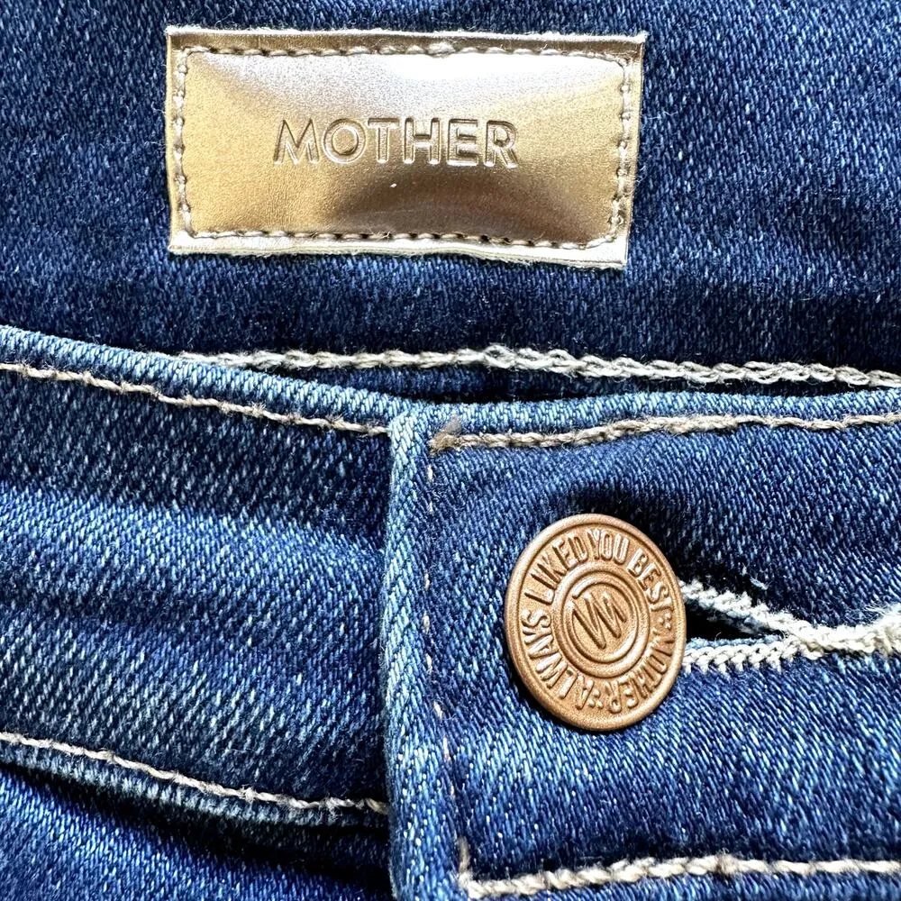 Mother The Insider Crop Step Fray Jeans Home Movies Raw Hem Ankle Dark Blue 25 - Image 3