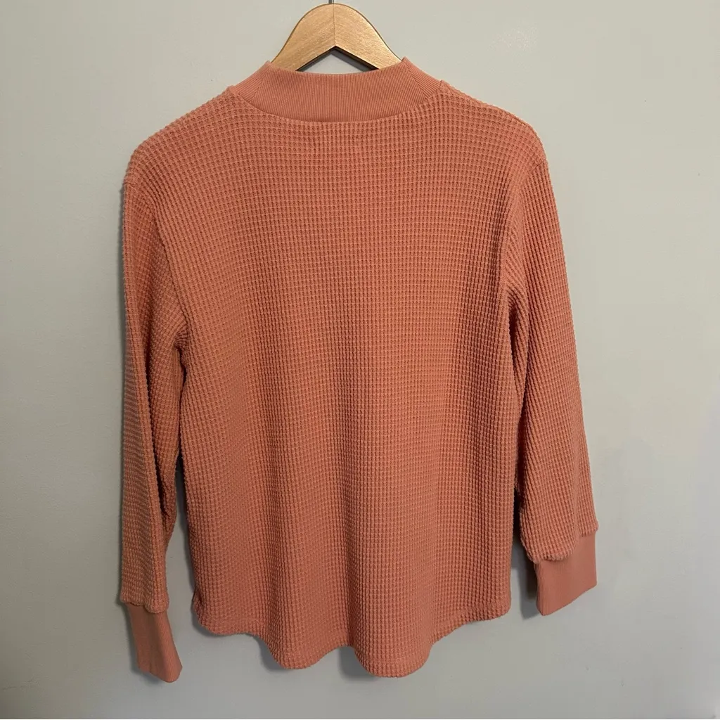 Madewell Waffle Knit Long Sleeve Crewneck Tee Women's Size Large Salmon Pink - Image 4