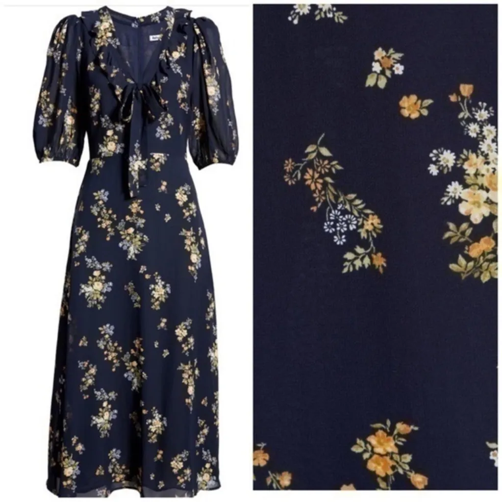 Reformation Blue Brook Vittoria Floral Midi Dress‎ size 2 - Image 3