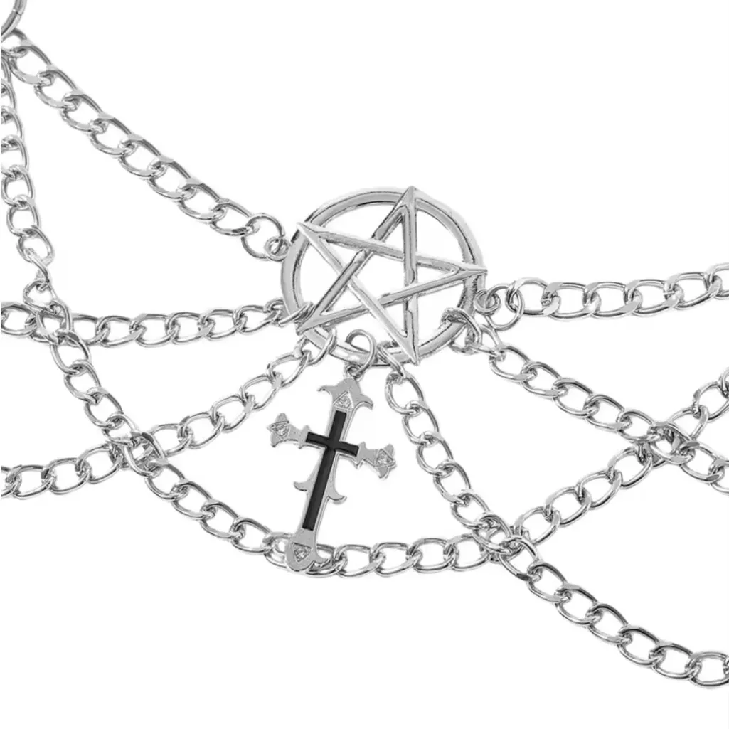 Hershine Silver Chain Belt with Cross Charms - Image 3