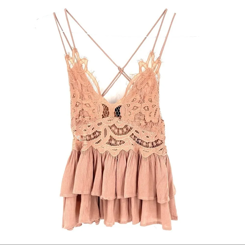 VICI Lace Smock Back Ruffle Cotton Blend Back Detail Cami - Image 2