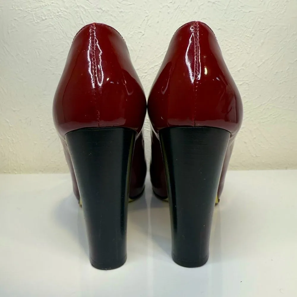Juicy Couture Dark Red Patent Block Heel Pumps US 6 ~4” Heel - Image 4