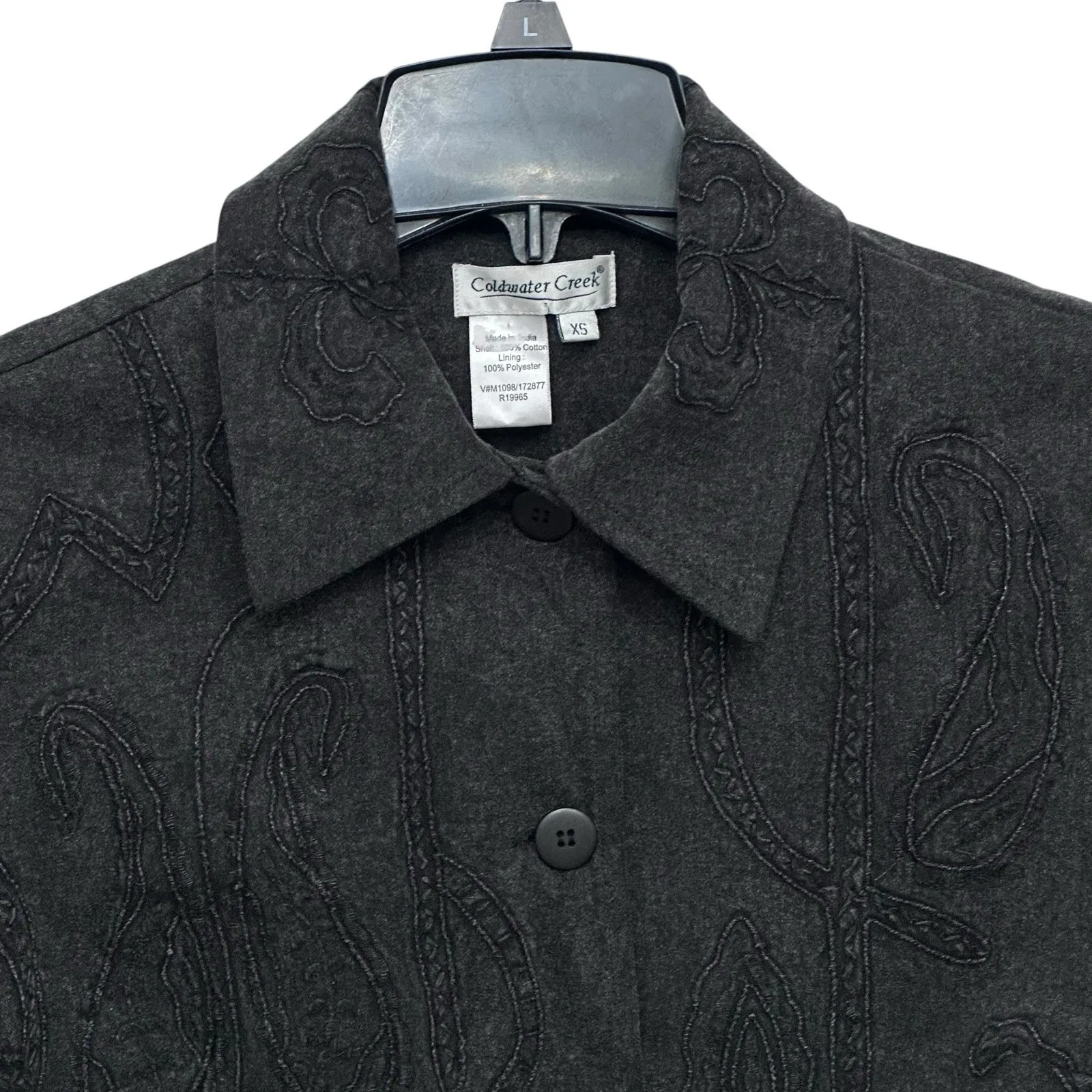 Coldwater Creek Black Denim Floral Paisley Jacket Size XS Embroidered Metal - Image 2