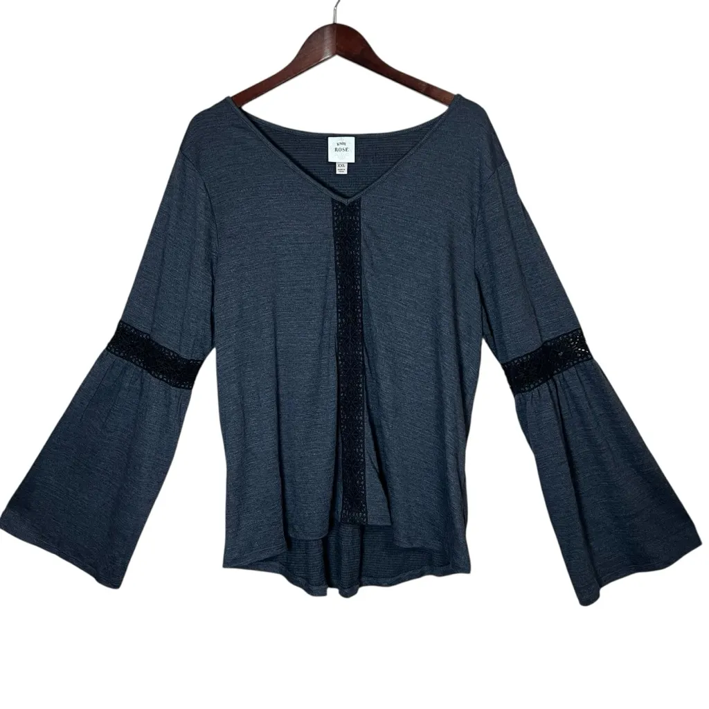 Knox Rose Boho Bell Sleeve Top Sz XXL Gray Crochet Knit Tunic Whimsigoth Witchy - Image 2
