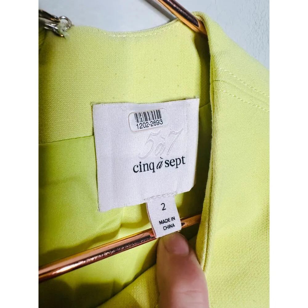 CINQ Á SEPT Neon Yellow Shoulder Cutouts Flared Hourglass Alyssa Dress Size 2 - Image 7