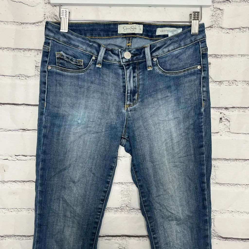 Jessica Simpson Kiss Me Mid Rise Skinny Jeans Women’s 27 Blue Faded Hem Stretch - Image 5