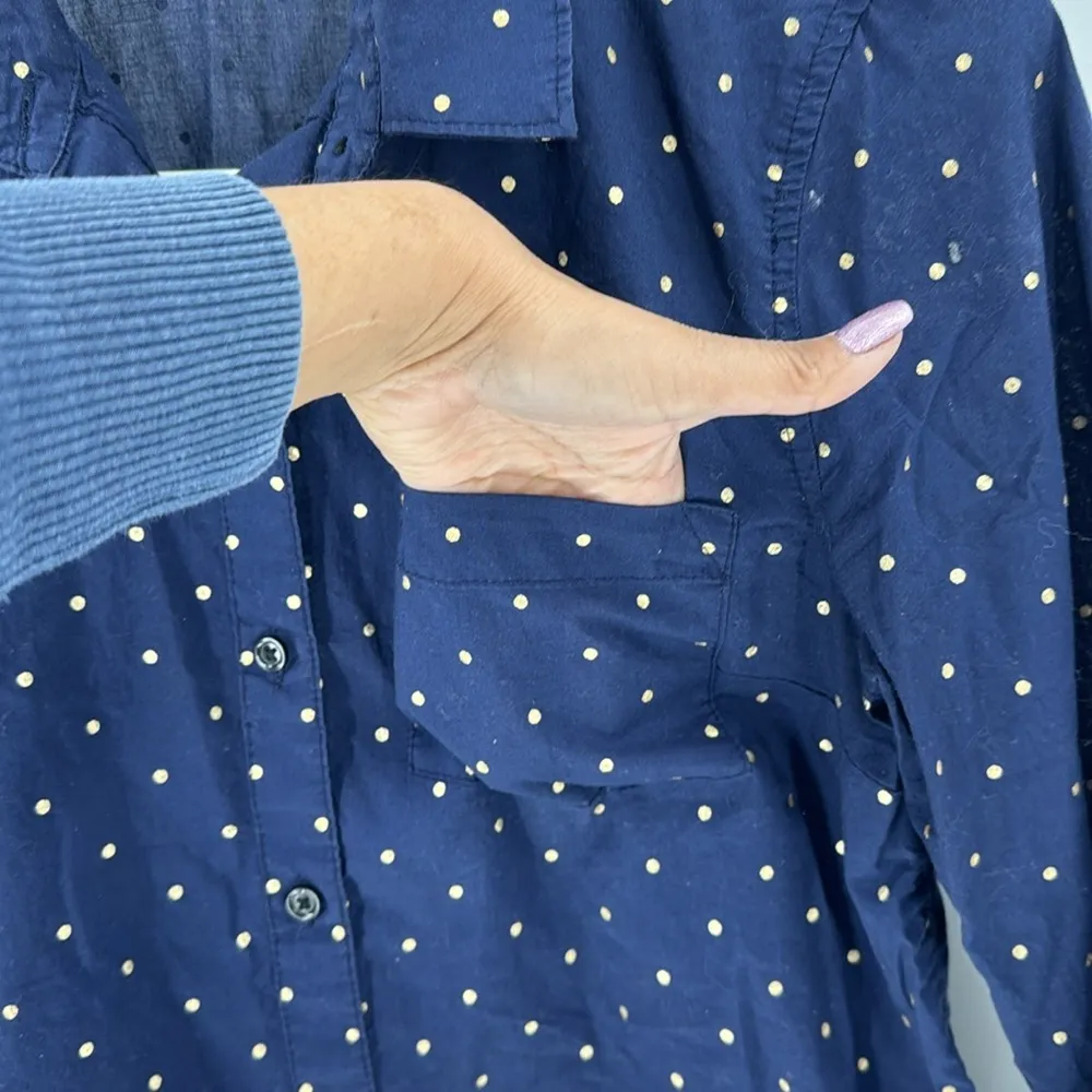 Old Navy the Classic Shirt blue gold polka dots lightweight summer versatile - Image 3