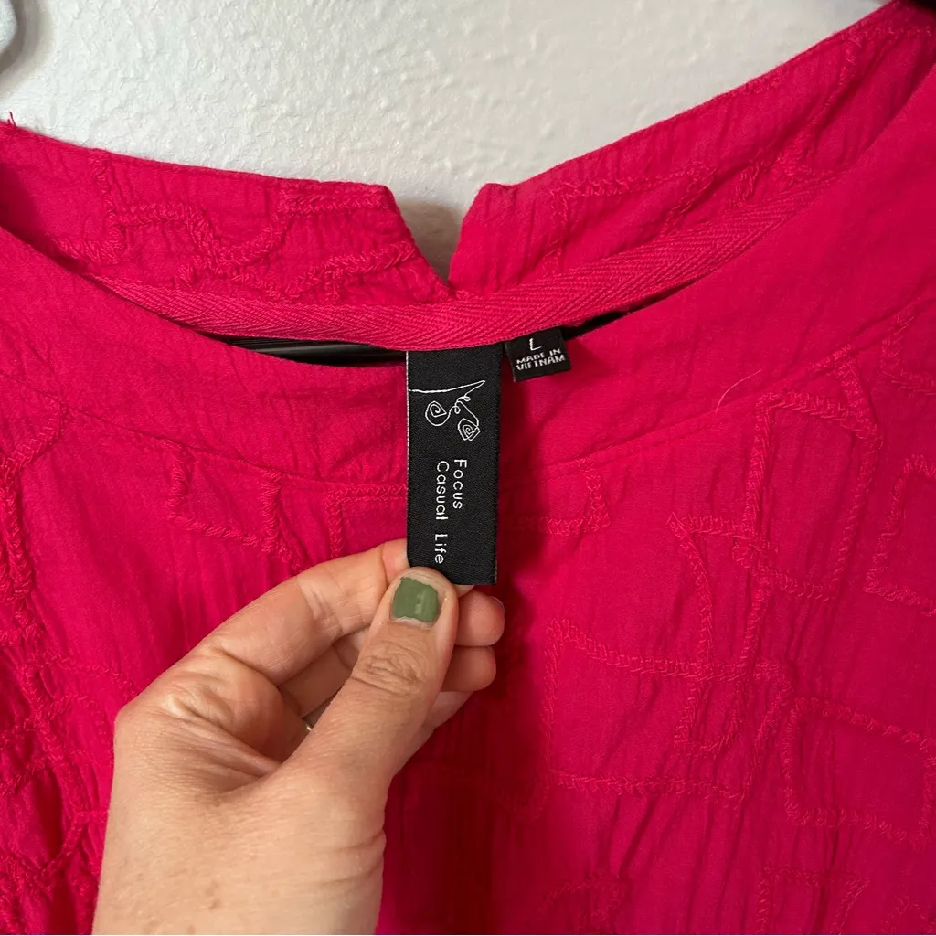 Focus casual life boutique pink cotton quilted blouse top size large lagenlook - Image 3
