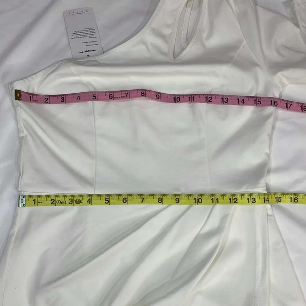 Semi formal dance wedding reception one sleeve shoulder keyhole wrap ivory dress - Image 5