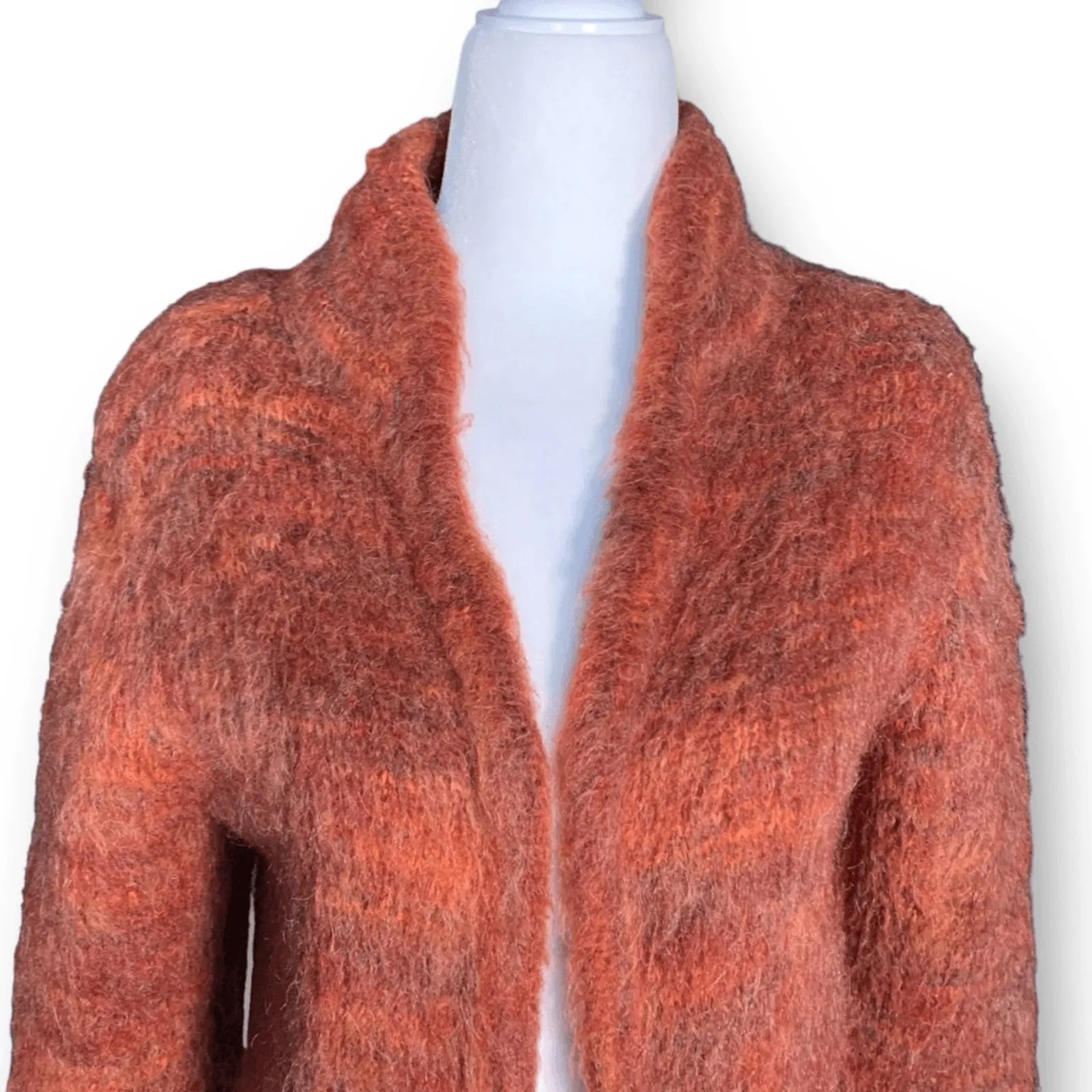 Vintage Third Wave Wool Blend Open Front Longline Cardigan Sweater Orange Medium - Image 3