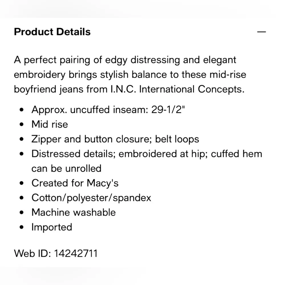 INC International Concepts Women’s Mid Rise Embroidered Boyfriend Jeans 8 - Image 5