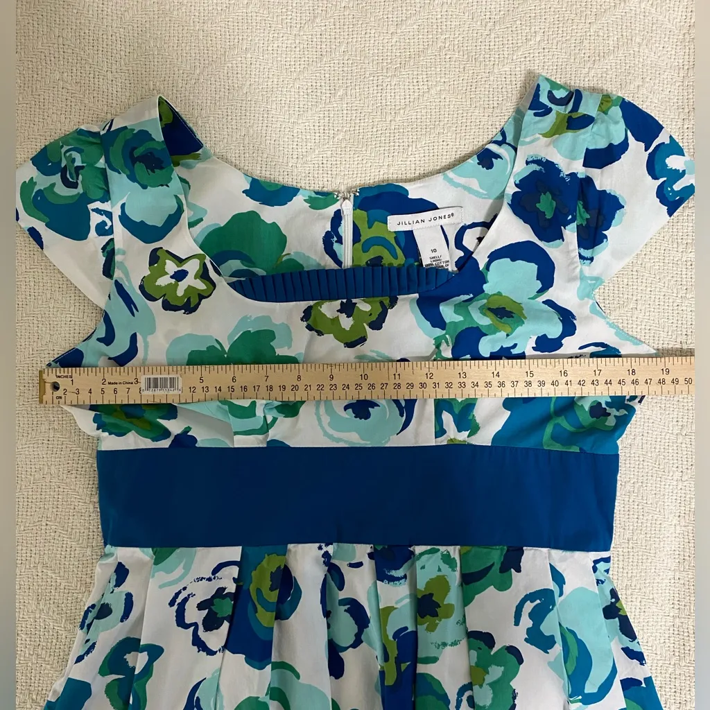 Jillian Jones Women’s Size 10 Cap Sleeve Knee Length Floral Cotton Dress Blue - Image 10